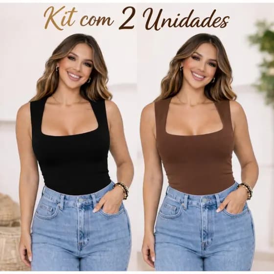 Kit com 2 BODY SUPLEX Decote Quadrado