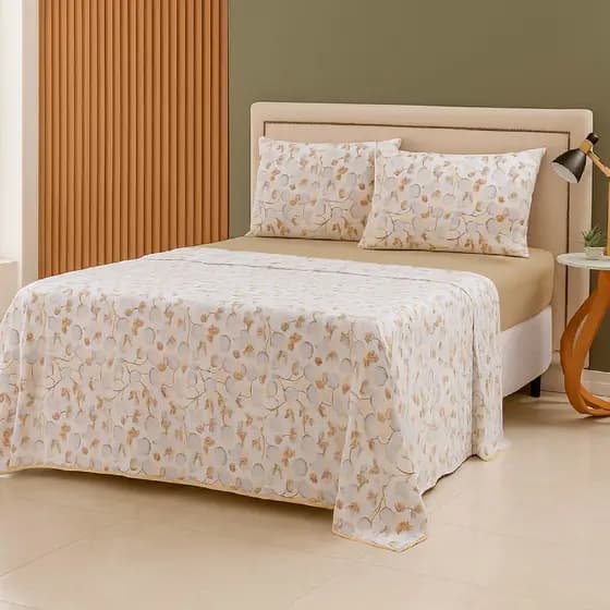 Jogo de Cama 4 Peças 100% Algodão Estampado Liso Fronha com Zíper Elástico Completo Detalhes Viés Anti Pilling