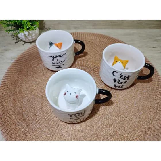 Caneca Com Gatinho Dentro 3D de Cerâmica