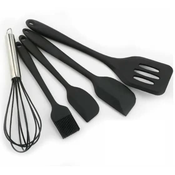 Kit 5 Peças Utensílios de Cozinha Silicone Colher Espátula Fue Espátula Pequena Pincel