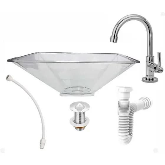 Kit cuba acrilico retangular com torneira e adaptadores