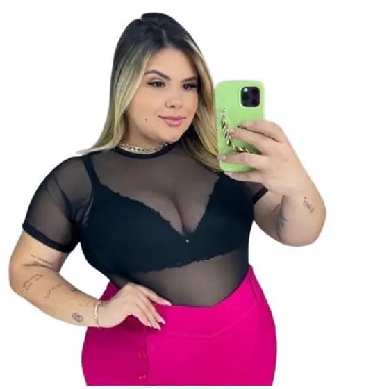 Cropped Plus Size Tamanho Grande xg Top Blusa Feminina Pedraria Manga Longa Tule Moda CT