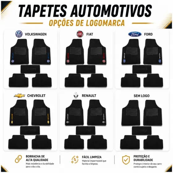 Jogo Tapetes Automotivo Carro Universal Borracha Veicular Premium Tapete Assoalho Com Logo Logomarca