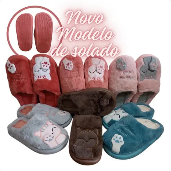 Pantufa Gato Da Sorte Chinelo De Quarto