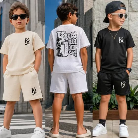 Conjunto Infantil Masculino Juvenil 2 Peças Camiseta e Bermuda Veste 2 a 12 Anos Menino Dry Fit