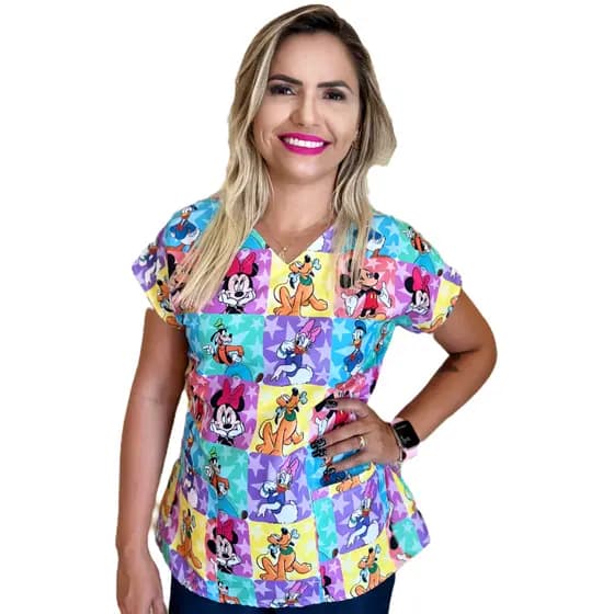 Blusa - Pijama Cirúrgico Estampado -Scrub - Turma do Mickey