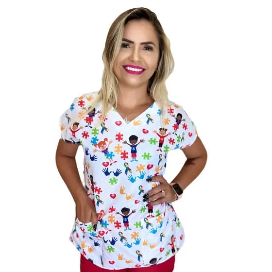 Blusa - Pijama Cirúrgico Estampado -Scrub - TEA - Autismo