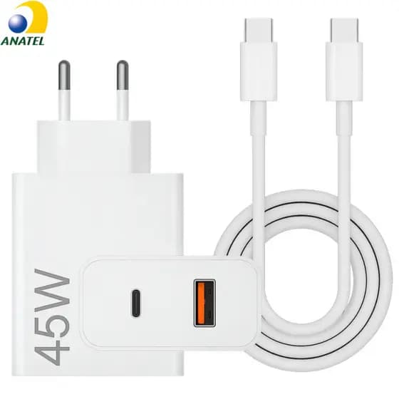 Carregador Tipo C 33W ou 45W Carregador para Android A31 A12 A56 A55 A53 A54 A72 S20 Fe S21+ S22 S23 Ultra S24 Poco X7
