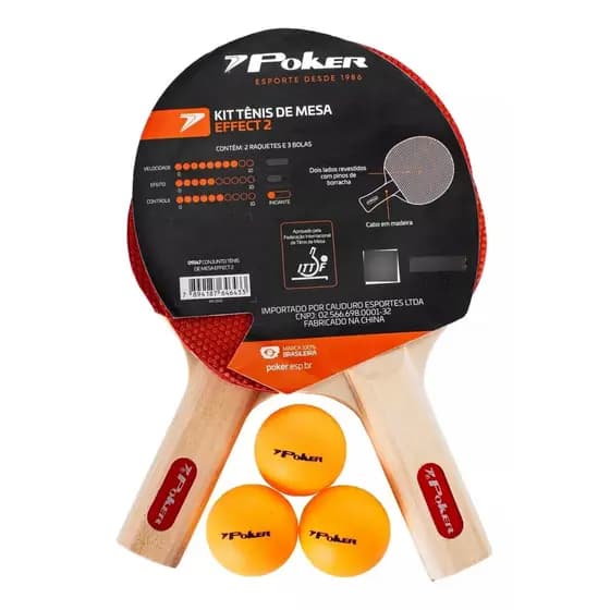 Kit Tenis de Mesa Effect II - 2 Raquetes e 3 Bolas Poker