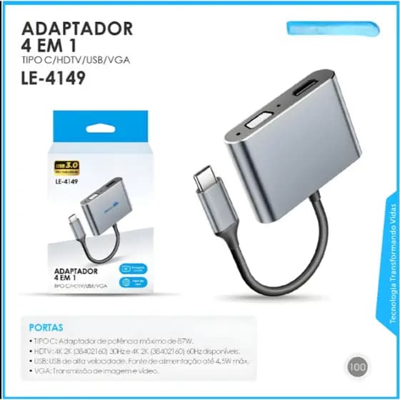 Hub Adaptador Usb Tipo C 4 Em 1 com tipo-c vga hdmi hdtv usb