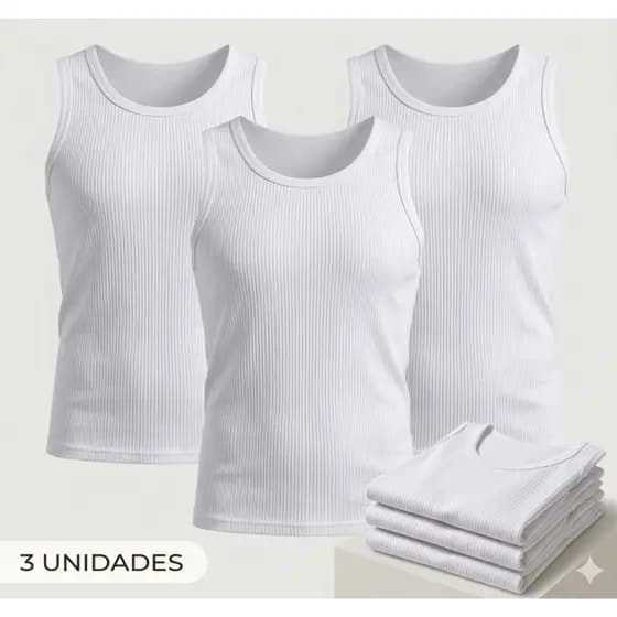Kit 3 Regatas Machão Masculina Branca Lisa Dia a Dia