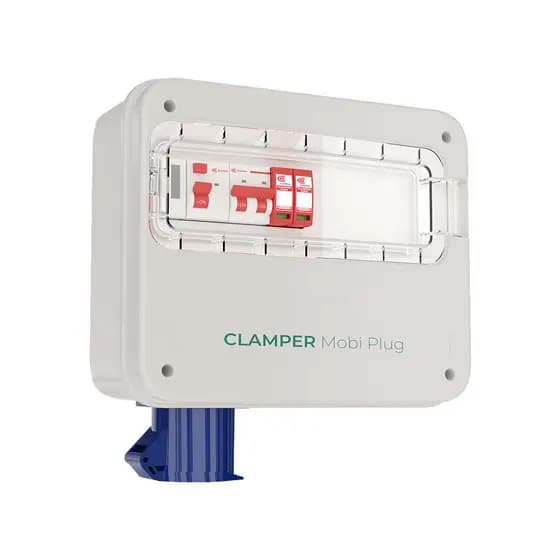 Quadro de proteção para carregadores veiculares - 1 tomada de 32 amperes com medidor de consumo - 127/220 volts - CLAMPER Mobi Plug 220V 8KW C I M