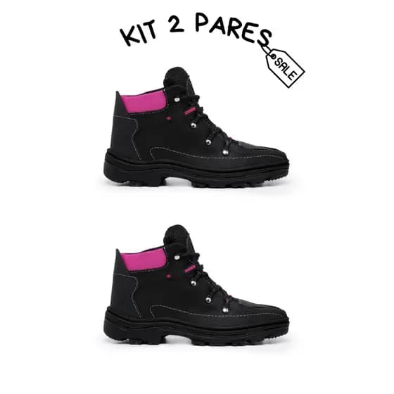 KIT 2 PARES Bota Coturno Feminino Confortável e Estiloso com Couro Sintético Para o Dia a Dia