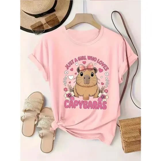 Camiseta Feminina T-Shirt Algodão Premium Capybara Fofa Estilosa
