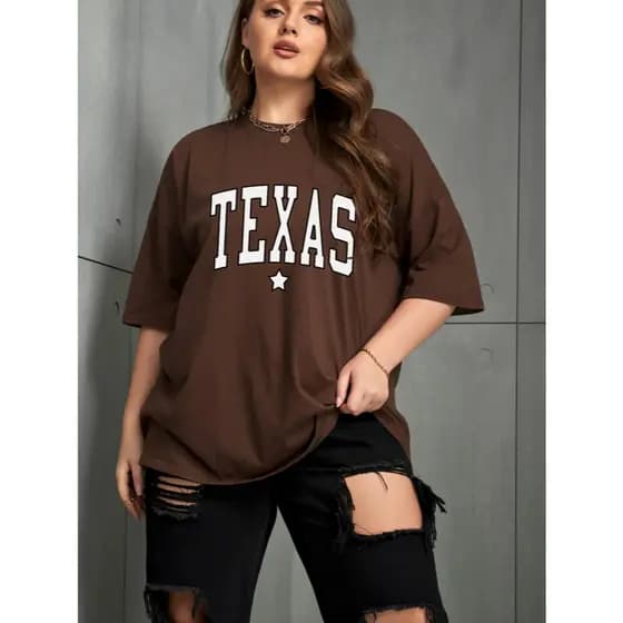 Camiseta Texas Oversized Estampa Grafica Bordado Frente Cidade U.S.A Desert Game Rugby Football Beisebol Happy Blusa