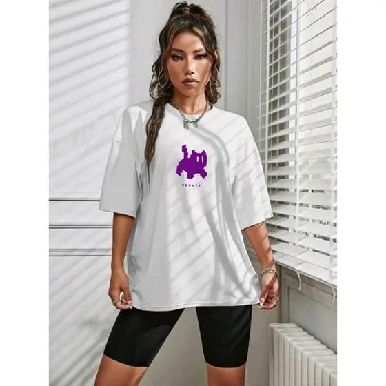 Camiseta XGH HTF Pixel Gato Dog Oversized Manga Curta Casual Divertida Básica