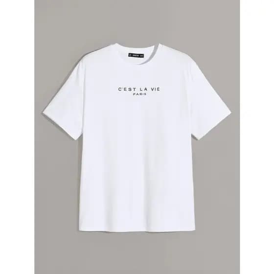 Camiseta Cest La Vie Paris Oversized Manga Curta Aesthetic Básica Chic Casual