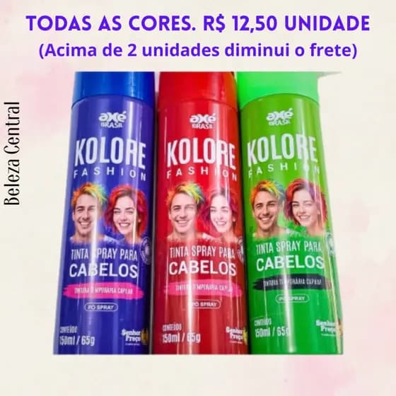Tinta Spray Colorida Temporária para Cabelo Kolore Fashion Axé Brasil - 150 ml - Uma Unidade