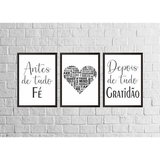 Quadro Decorativo Sala Quarto Escritório Decoração Elegante ''Antes De Tudo Fé, Depois De Tudo Gratidão''