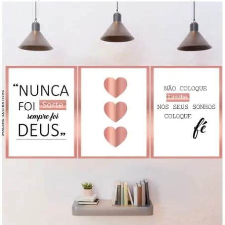 Kit Quadros Decorativos 3 Peças Nunca Foi Sorte Sempre Foi Deus Sala Quarto Cozinha