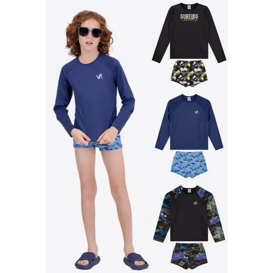 Kit 3 Conjuntos Infantil Estampas Menino Praia e Piscina