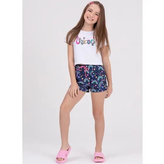 Conjunto Cropped Infantil Unicorn Fofo Branco