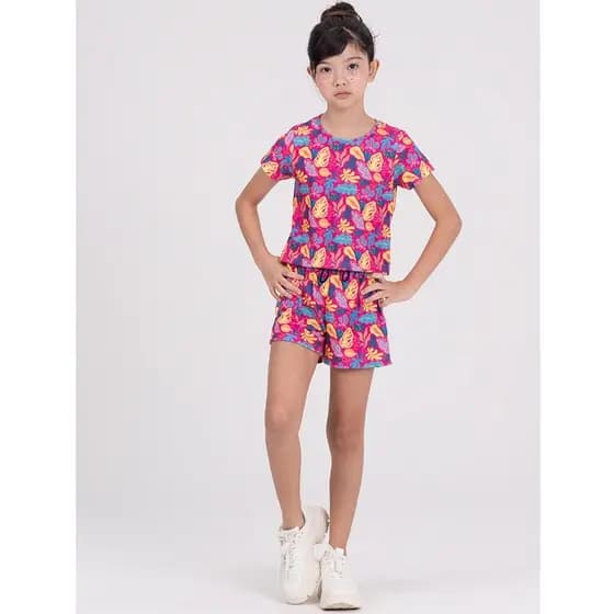 Conjunto Infantil Cropped Folhagens Pink