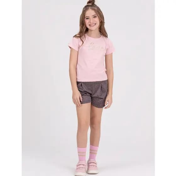 Conjunto infantil Menina Jacquard Coração Rosa