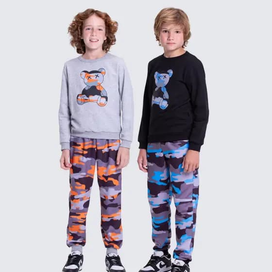 Conjunto Moletom Infantil Masculino Camuflado Urso