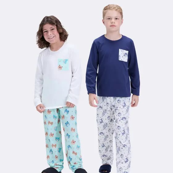 Pijama Infantil Masculino Inverno Bolsinho Estampado