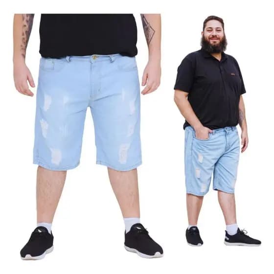 FENIXJEANS - BERMUDA JEANS PLUZ SIZE RASGADA MASCULINO - LAÇAMENTO