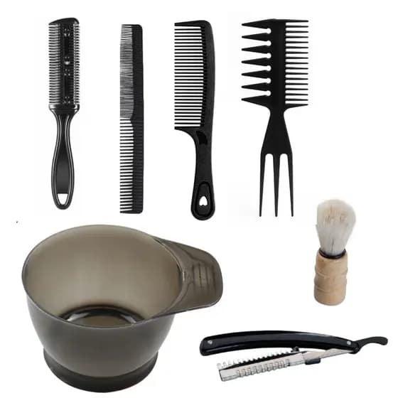 Kit Cabeleireiro Barbeiro Barba Borrifador Pentes Tesoura Pincel Navalhete