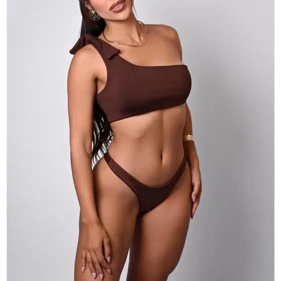 Biquini Bela Detalhe Uma Alça Verão Modelo Blogueira Praia