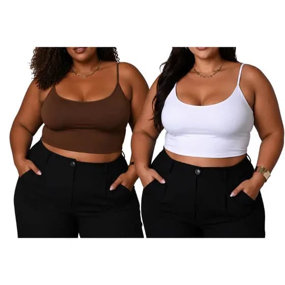 Kit 2 Tops Plus Size Cropped Forrado Academia Feminina Blusa Suplex Varias Cores Liso