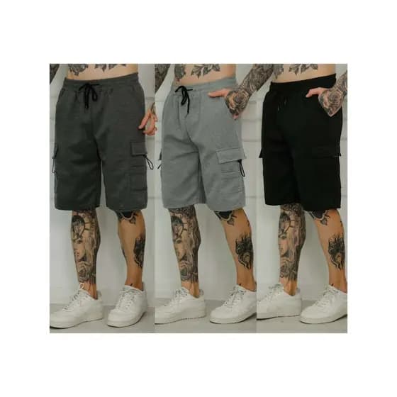 Kit 2 peça de bermuda moletom cargo masculino com ziper /Cintura elástica entre 3 cores aleatório 2 peça