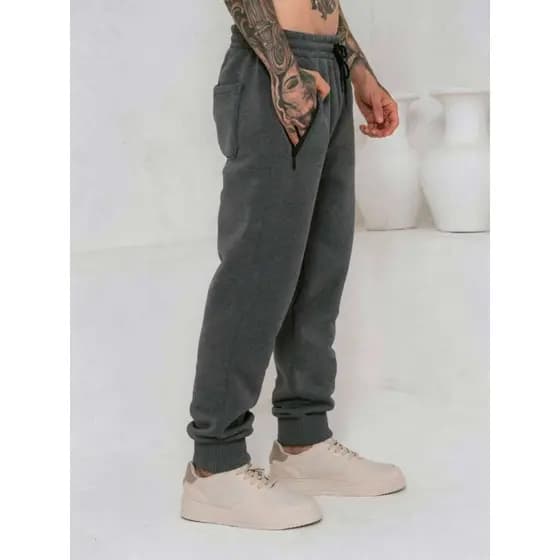 Calça moletom com lã masculinas /Bolsos com ziper /Cintura elástica