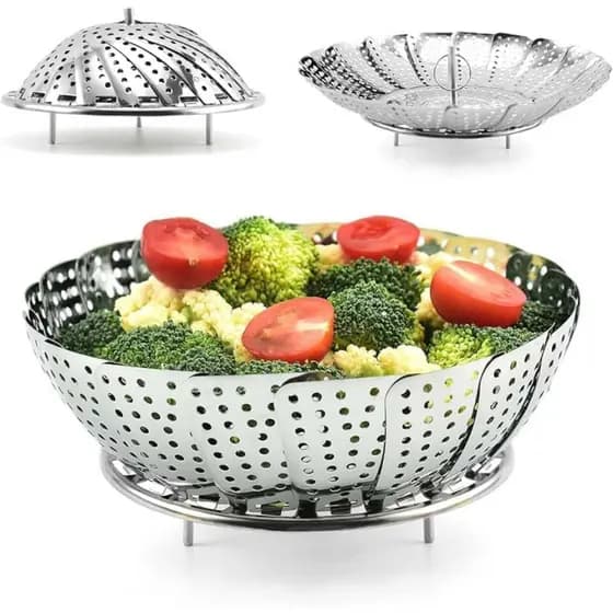 Cesto Cozimento A Vapor Inox Escorredor Legumes Ajustável Panela Pressão Saúde Dieta