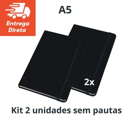 Kit 2 Cadernetas A5 - SEM PAUTAS Tipo Moleskine 14x21 -Emborrachada