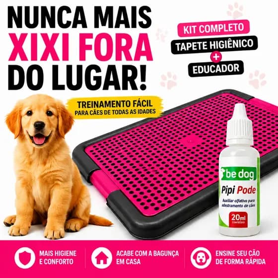 Kit Sanitário Tapete Higiênico Grande para Cachorro + Educador Xixi Pode 20ml | Treinamento Sim e Não Pet Cães