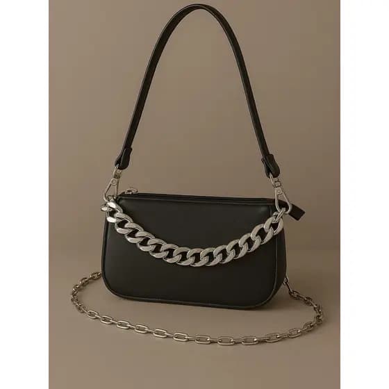 Bolsa feminina de ombro transversal com duas correntes lateral estilo blogueira 2026 moda luxo