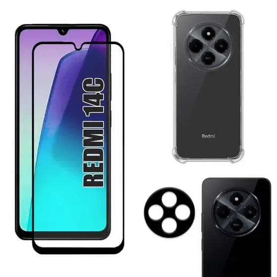 Kit Para 14C | Película de Vidro 3D - Capa Anti Shock - Película da Câmera 3D