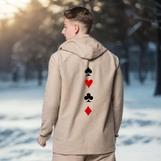 Blusa de Frio Moletom Canguru Cartas Espadilha Baralho Unissex Estampado Com Capuz