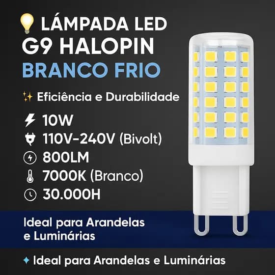 Kit Lampada Led Halopim G9 5w Para Lustre Arandela Branco-Frio
