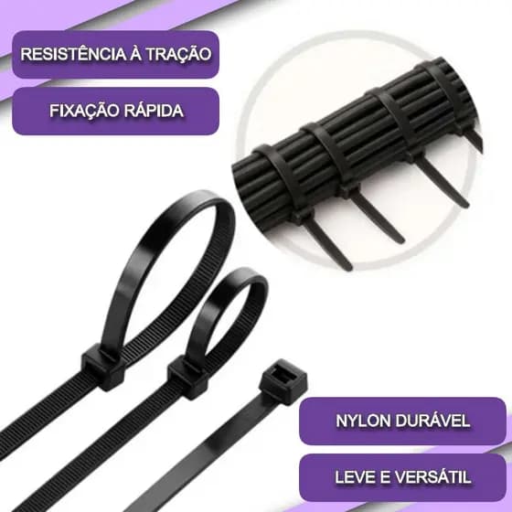 Abraçadeira de Nylon 3,6mm x 300mm Pacote c/ 100 Un Presilha para Cabos Forte e Resistente