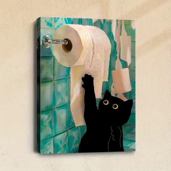Quadro Decorativo MDF Gato Preto Travesso - Decoração Divertida para Banheiro, Quarto e Sala