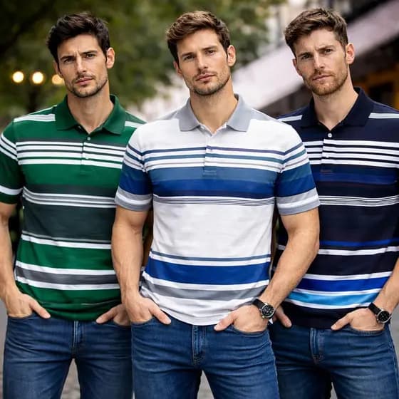 Kit com 2 Camisa Gola Polo Masculina Listrada Sem Bolso