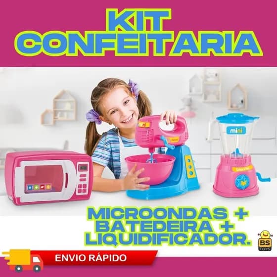 Kit Cozinha Infantil de Brinquedo Meninas Eletrodomésticos Utensílios Confeitaria dia das crianças