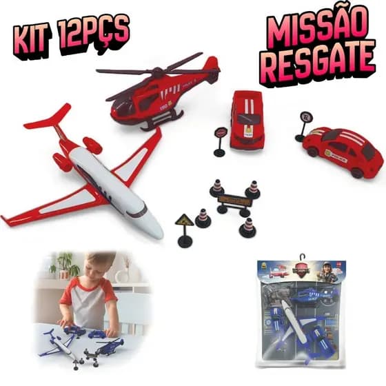Brinquedo 12pcs Missão Resgate Avião Helicóptero Bombeiro Policia Aeroporto Presente Menino