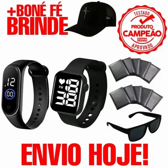 Kit Masculino Relógio digital Prova D'água + relógio Esportivo + boné + Óculos e Carteira .2023 Só Hoje