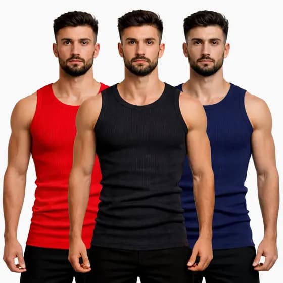 kit com 3 Regatas Caneladas americana básica